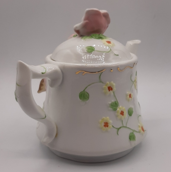 Otagiri Enesco Teapot Music Box 1995 Floral Butterfly Wind Beneath My Wings Song - Picture 3 of 7